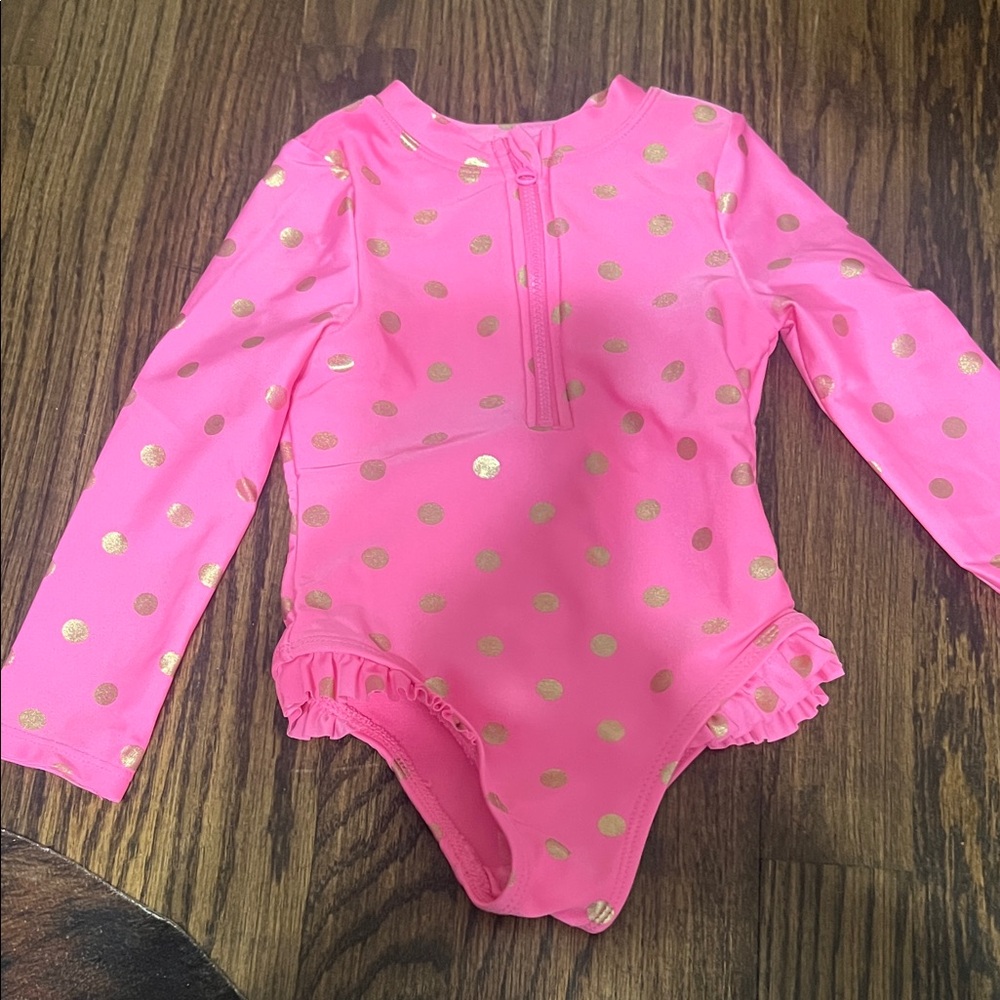 Neon Pink and Gold Kids Swim Rashguard